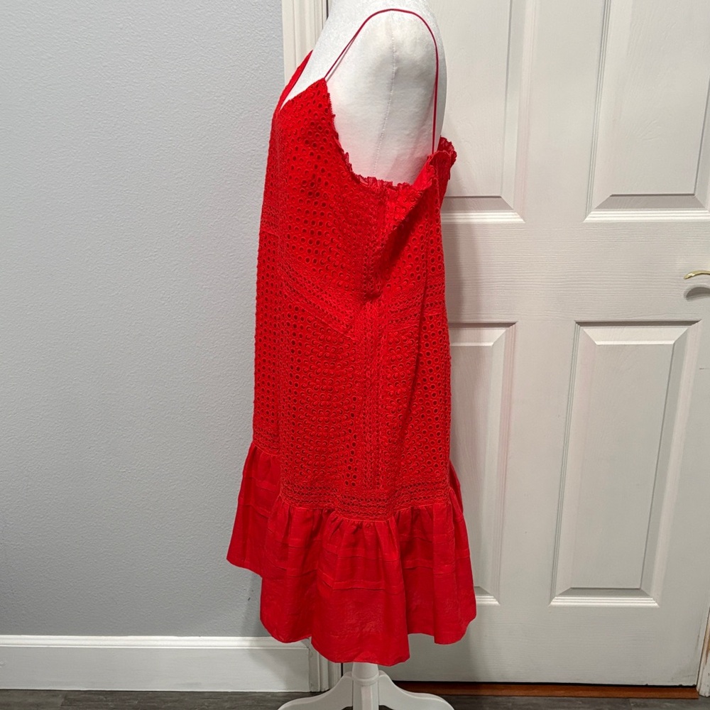 J. Crew Red Eyelet Lace Flora Mini Dress Size 14 - Picture 3 of 8